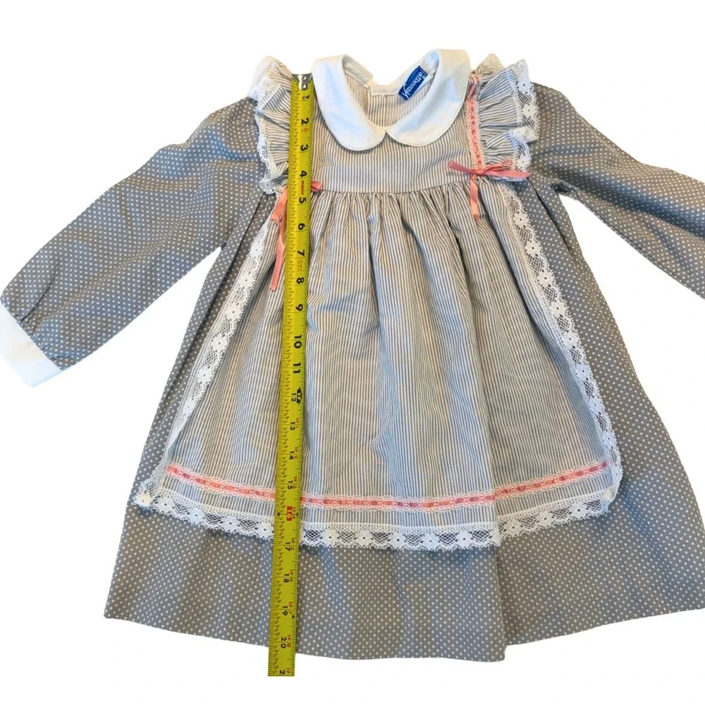 Nannette Girls Apron Dress Lace Gray Polka Dot 18–24 Months? Vintage